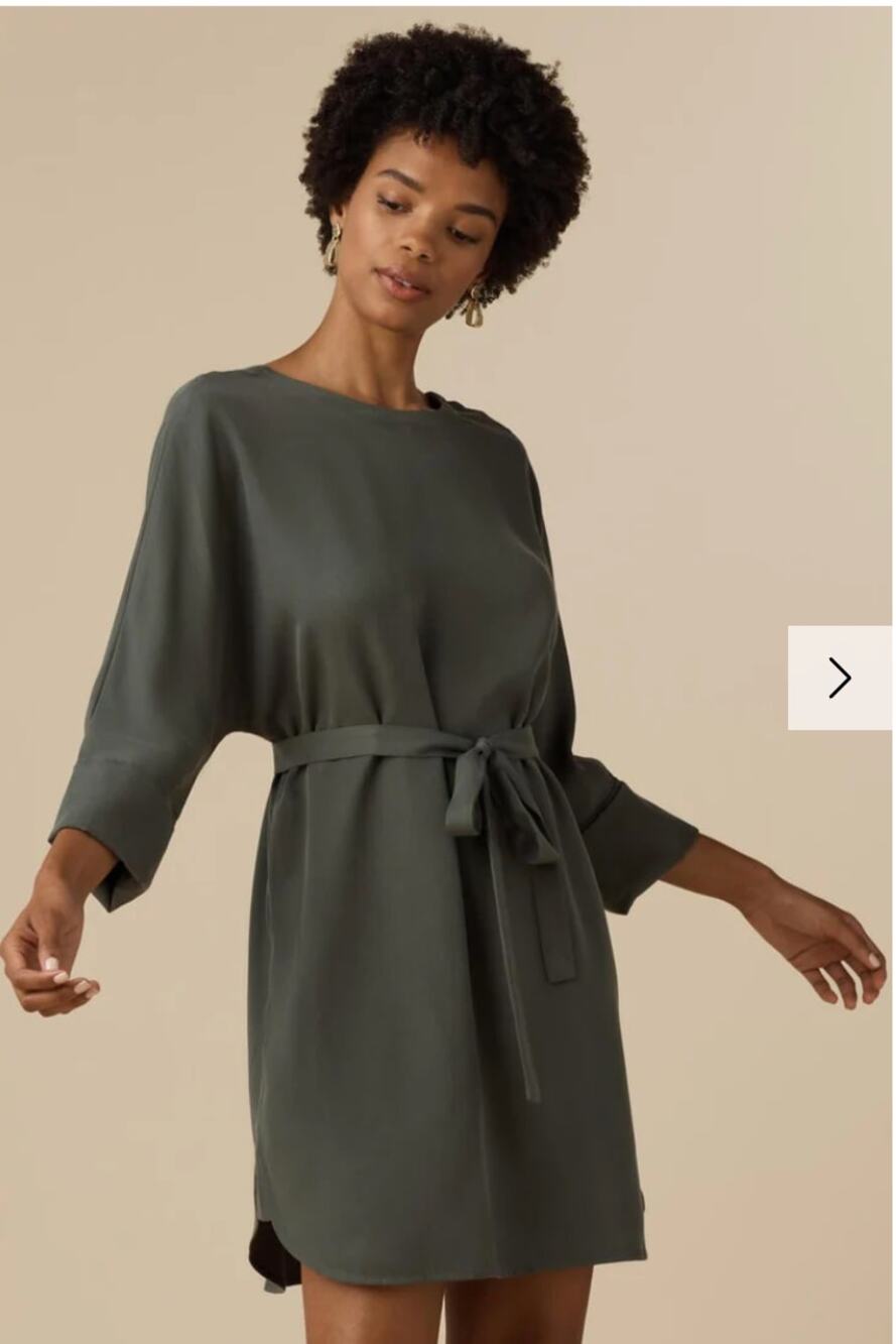 VETTA Tencel Button Down The Boyfriend Shirt Dress in Olive Green // S